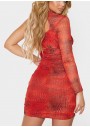 Prettylittlething Kırmızı Örgü Yüksek Boyun Uzun Kol Örgü Bodycon Elbise Cmh5125/37/59