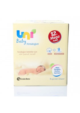 Uni Baby Yenidoğan Islak Pamuk Mendil 12li Uni 30ml Pişik kremi hediyeli