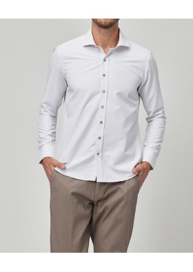 Altınyıldız Classics Erkek Beyaz-Kahverengi Tailored Slim Fit Armürlü Gömlek 4A2020100040
