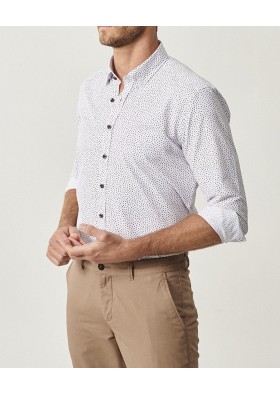 Altınyıldız Classics Erkek Beyaz-Kahverengi Baskılı Düğmeli Yaka Tailored Slim Fit Gömlek 4A2020200027