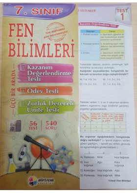 7.SINIF FEN BİLİMLERİ YAPRAK TEST Dörtrenk Yayınları