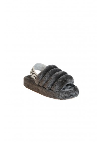 Antarct  Kürklü Lastik Detaylı Eva Taban Süet Gri Bayan Ev Terliği
