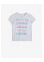 Koton Kız Çocuk Gri Melanj Pamuklu Yumuşak Simli Yazılı Baskılı Kısa Kollu T-Shirt 0YKG17230OK