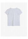 Koton Kız Çocuk Gri Melanj Pamuklu Yumuşak Simli Yazılı Baskılı Kısa Kollu T-Shirt 0YKG17230OK