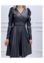 KİKİ LİFE Kemerli Kruveza Deri Elbise 0261