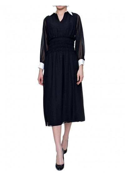 Kadın Siyah Gömlek Yaka Elbise 21-2KB0711