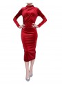 Massband Kadın Kırmızı Yanı Büzgülü Kadife Elbise 21-2KB0761