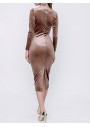 Massband Kadın Vizon Yanı Büzgülü Kadife Elbise 21-2KB0761