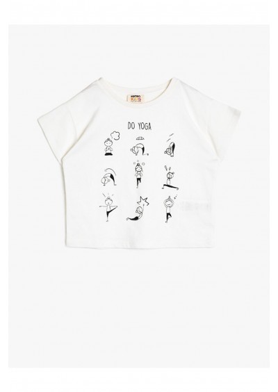 Koton Kız Çocuk Kırık Beyaz T-Shirt 0YKG18006IK