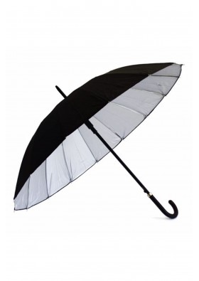Baston 16 Telli Dışı Siyah Içi Gümüş Renk Unisex Şemsiye