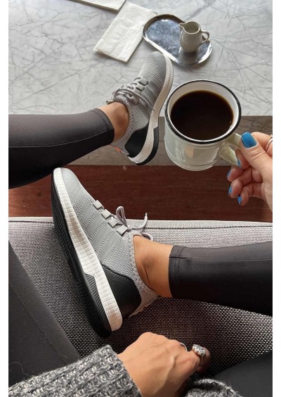 Bambi Gri Triko Kadın Sneaker K01986154482