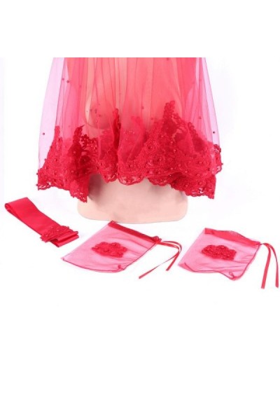 Selçuklu Kırmızı Üç Boyutlu Kına Örtüsü Duvak 4’lü Set