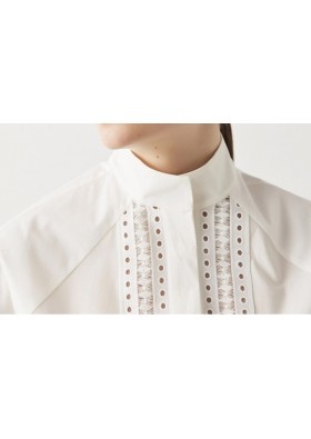 İpekyol Kadın Beyaz Dantel Şeritli Poplin Gömlek IS1210025136096