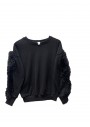 Kadın Siyah Kol Püskül Detaylı Siyah Sweatshirt