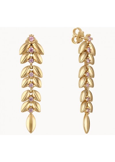 Runda 14 Ayar Altın Kaplama Pembe Tüy Gümüş Küpe X2E210417-CZ