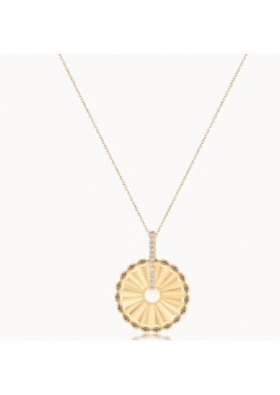 Runda 14 Ayar Altın Kaplama Pırlantalı Çarkıfelek Gümüş Kolye X2N210441-CZ