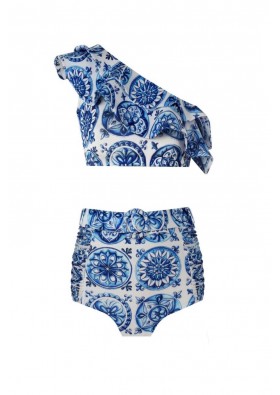 Nur Karaata Resortwear Cliantha Bleu Blanc Kadın Bikini