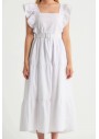 Robin Kolları Volanlı Kemer Detaylı Elbise Beyaz M33967