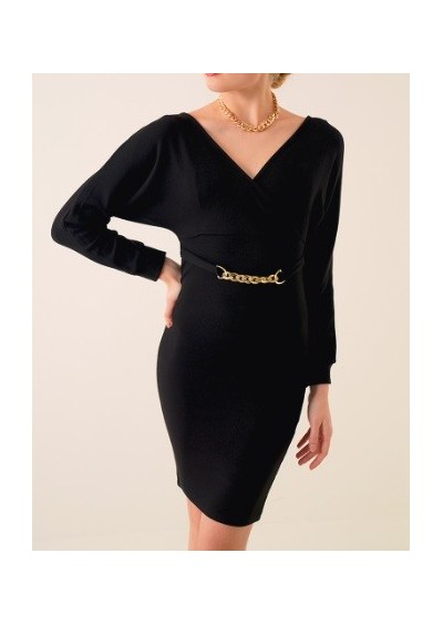 Kiki Life Kadın Sırt Zincir Bel Zincir Siyah Elbise 0295