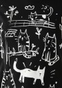 Mavi Kedi Baskılı Siyah Tişört Loose Fit / Bol Rahat Kesim 1610801-900