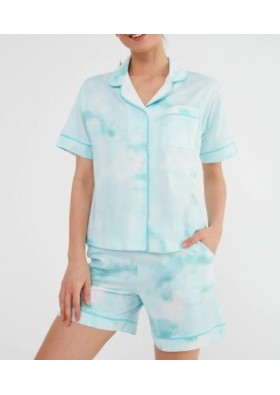 Suwen Kadın Mint Batik Desenli Şortlu Pijama Takımı SH21775667B