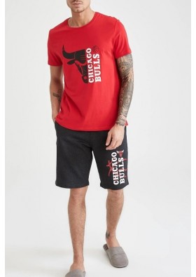 Defacto Erkek Kırmızı Nba Lisanslı Chicago Bulls Baskılı Slim Fit Pijama Takımı T9540AZ21SP