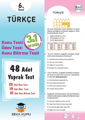 6. Sınıf Türkçe Yaprak Test Zeka Küpü Yayınları