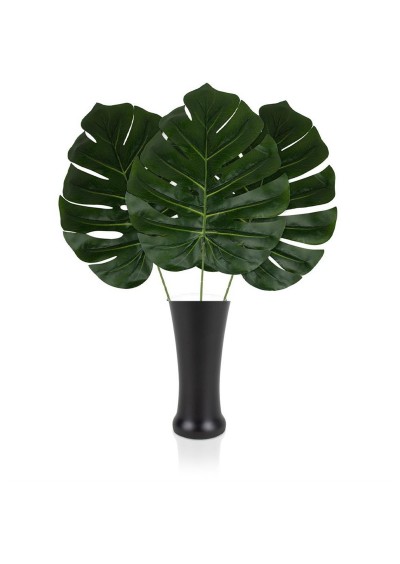 Fransız Style Siyah Vazoda 3 Adet Monstera Yaprağı