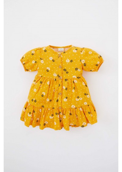 Defacto Kız Bebek Çiçekli Kısa Kollu Twill Elbise A0406A523SM