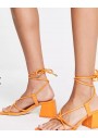 Public Desire Wide Fit Aloha Düğüm Bantlı Turuncu Orta Topuklu Sandalet
