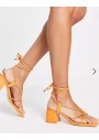 Public Desire Wide Fit Aloha Düğüm Bantlı Turuncu Orta Topuklu Sandalet