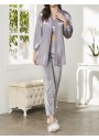 Pierre Cardin Kadife Saten 3'lü Kadın Crop'lu Pijama Takımı - 2050